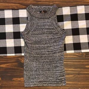 Wise and Pretty medium large Sleeveless Knit Top embelished neckline
